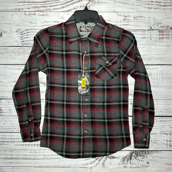 First Wave Dillards Charcoal Flannel Button Up Boys Size 8 NWT - Picture 1 of 15